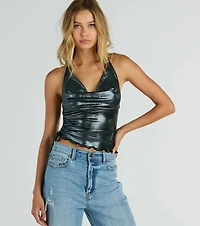 Trendy Energy Metallic Knit Halter Top