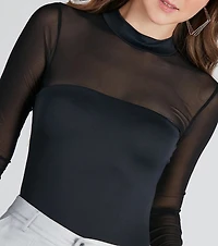Confident Babe Mesh Mock Neck Bodysuit