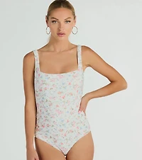 Stylish Imagination Square Neck Eyelet Floral Bodysuit
