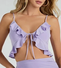Flirty Moves Ruffled Tie-Front Knit Crop Top