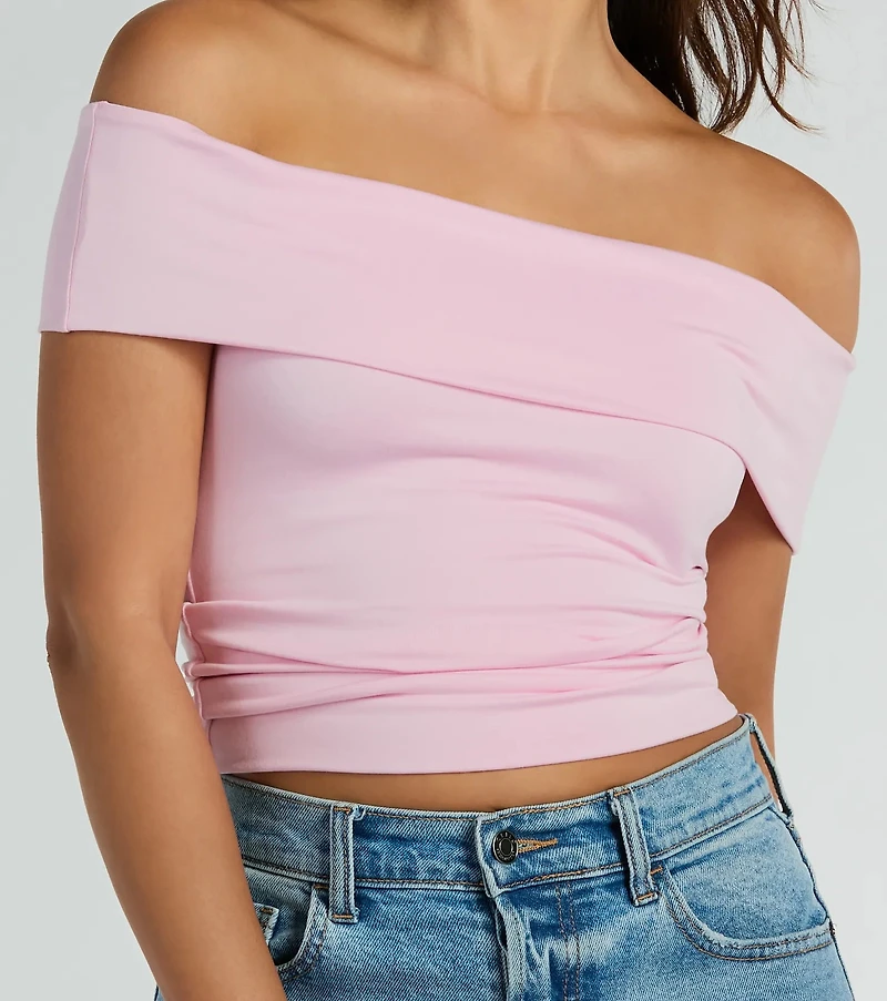 Spotted Town Off-The-Shoulder Crop Top