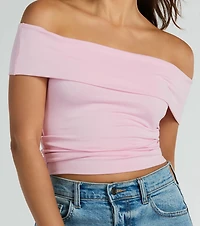 Spotted Town Off-The-Shoulder Crop Top