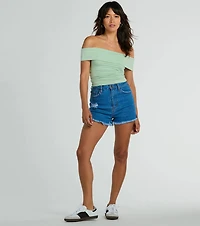 Spotted Town Off-The-Shoulder Crop Top