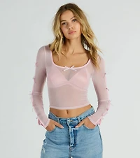 Pretty As A Bow Long Sleeve Mesh Crop Top