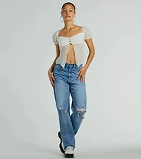 Charm Me Puff Sleeve Lace Crop Top