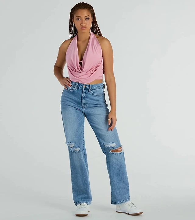 Take The Plunge Sleeveless Halter Crop Top
