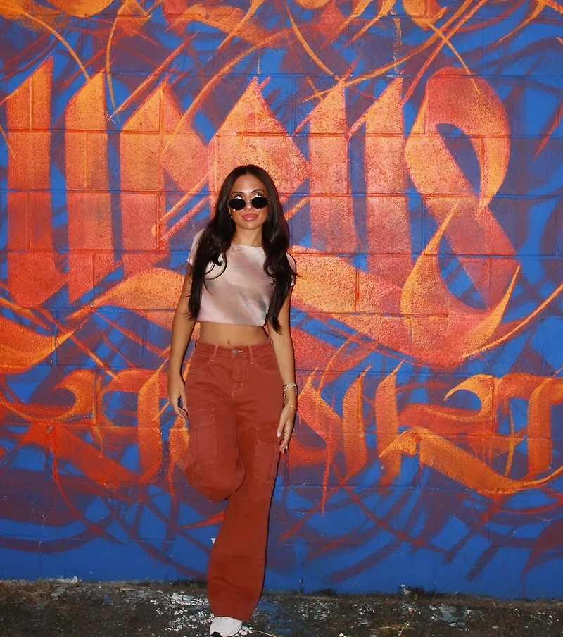 Talk Back Abstract Print Mesh Crop Top