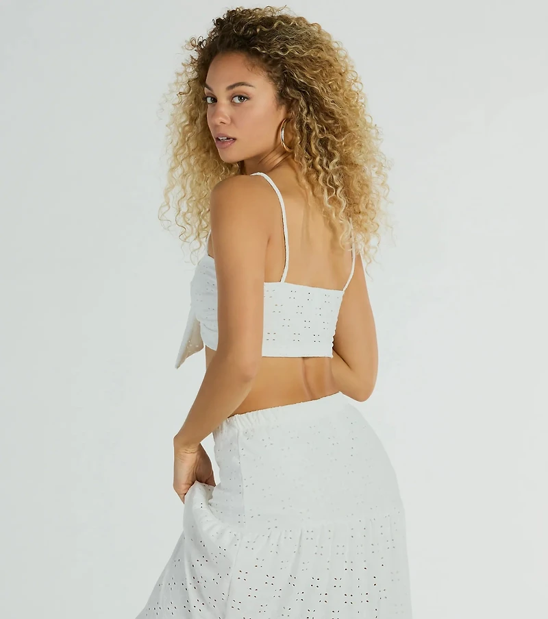 Spring Breeze Sweetheart Tie Eyelet Crop Top