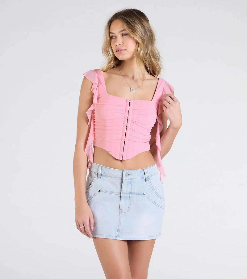 Such A Cutie Ruffled Strap Corset Top
