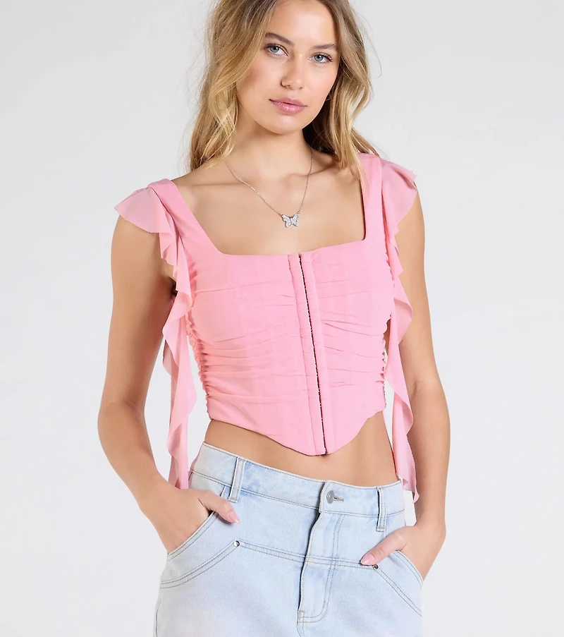 Such A Cutie Ruffled Strap Corset Top