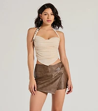 Country Feels Belted Halter Crop Top