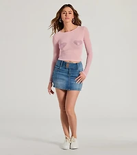 Flirt Alert Rhinestone Heart Sheer Mesh Crop Top