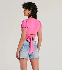 Simply Adorable Puff Sleeve Cutout Crop Top