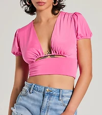 Simply Adorable Puff Sleeve Cutout Crop Top