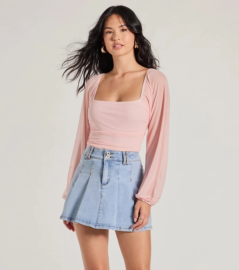 Elevated Basic Ruched Mesh Bodysuit