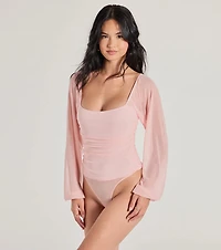 Elevated Basic Ruched Mesh Bodysuit