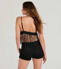 Fringed Out Triangle Fringe Beaded Crop Top