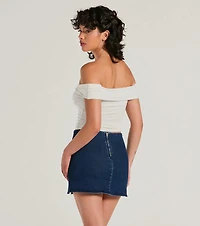 Trendy Twist-Front Off-The-Shoulder Crop Top