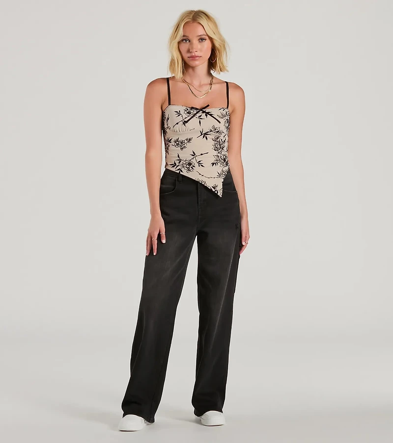 Bring The Romance Flocked Velvet Floral Crop Top