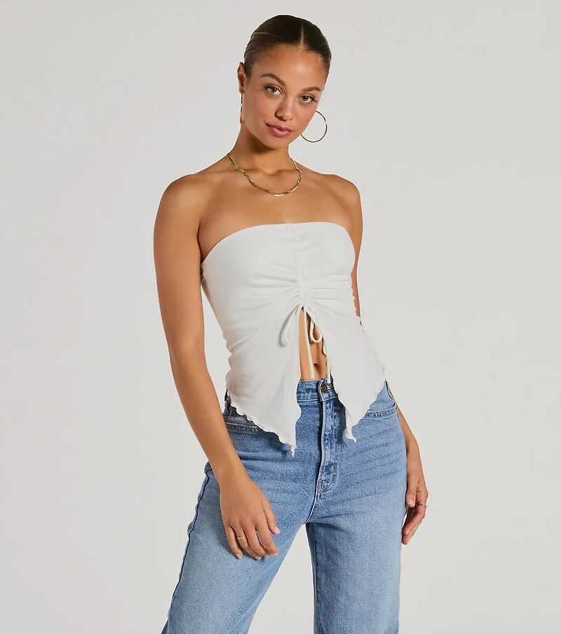 Hit The City Strapless Slit Crop Top