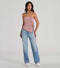 Unique Addition Strapless Cut Out Tube Crop Top
