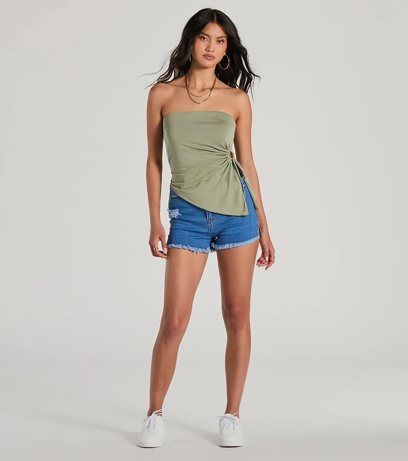 Unique Addition Strapless Cut Out Tube Crop Top