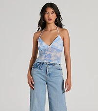 Scenic Route V-Neck Halter Mesh Crop Top