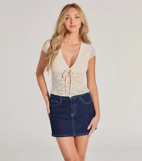Clearly Sultry V-Neck Tie Lace Crop Top