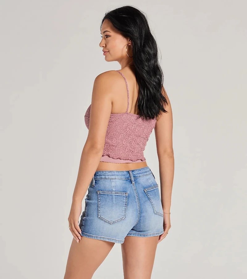 Sweetly Coy V-Neck Slit Lace Crop Top