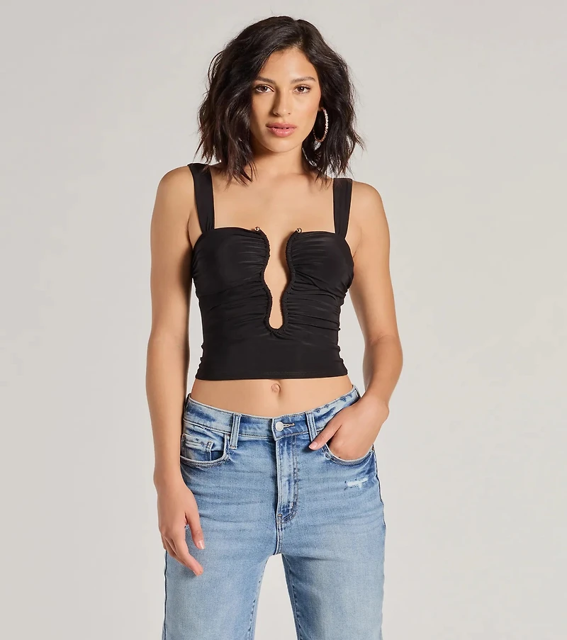 Chic Illusion Plunge Cutout Ruched Tank Top