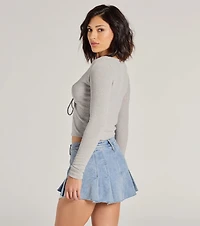 Trendy Casual Long Sleeve Tie-Front Top