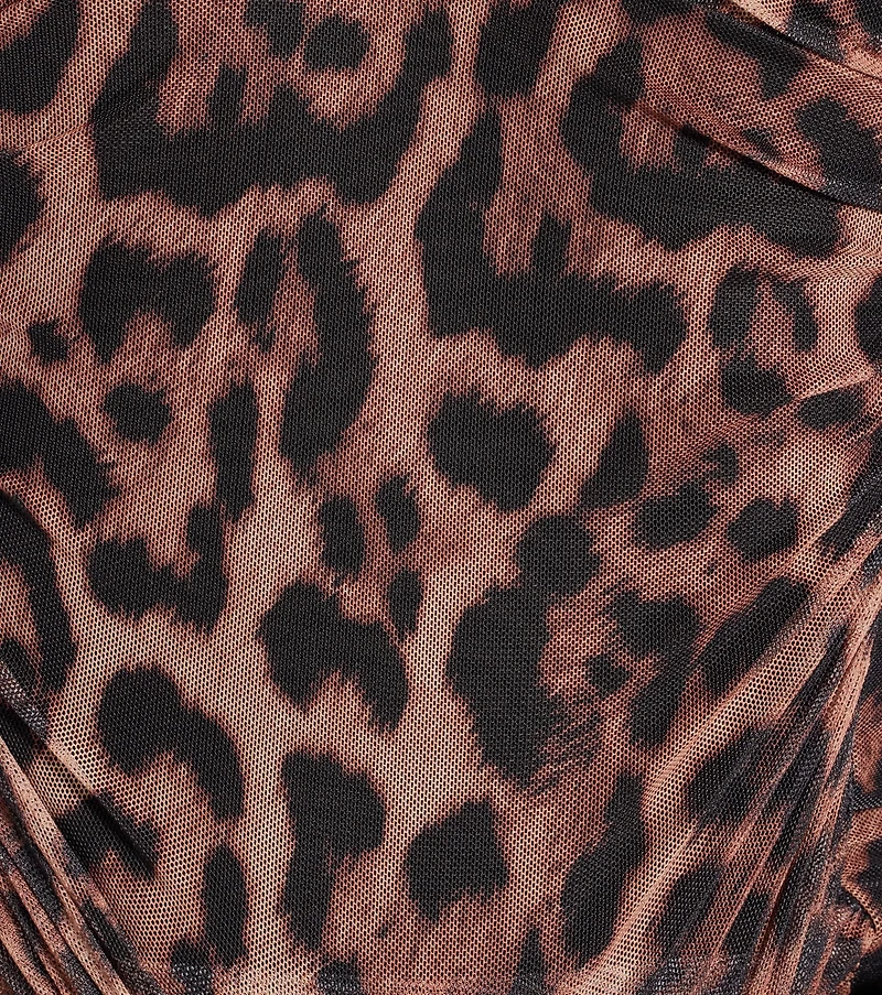 Sultry Leopard Print Mesh Off-The-Shoulder Top