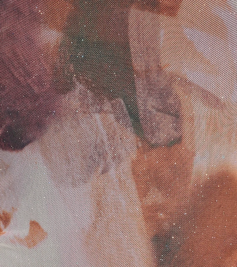 Shimmering Allure Abstract Print Glitter Mesh Top