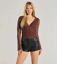 Glam Flair Long Sleeve Lace Top
