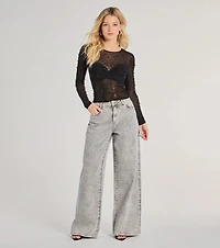 Sheer Glitz Long Sleeve Beaded Rhinestone Crop Top