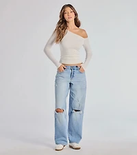 Chic Factor Asymmetrical Long Sleeve Crop Top