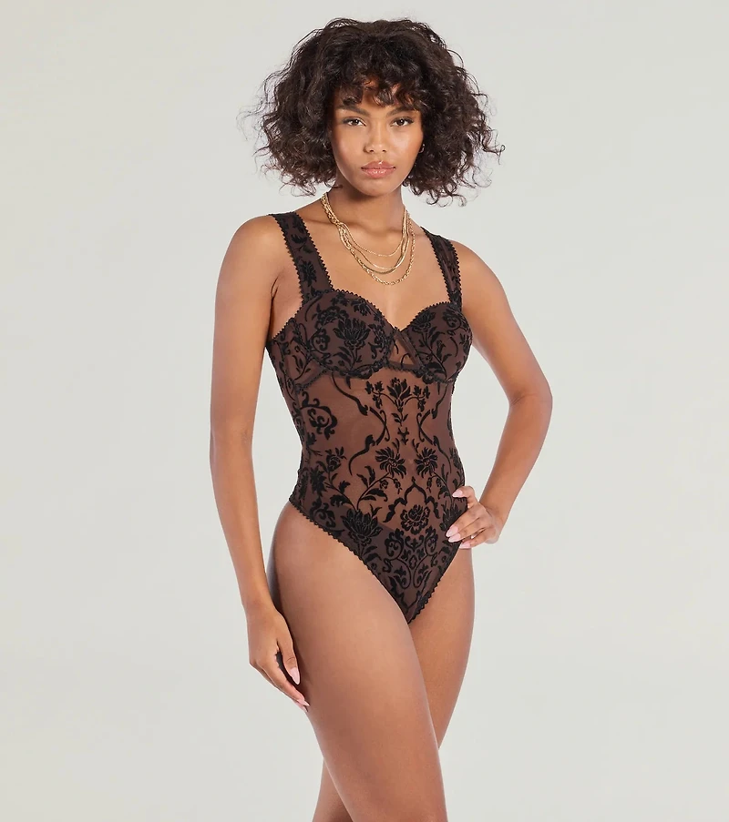 Floral Stunner Flocked Bustier Bodysuit