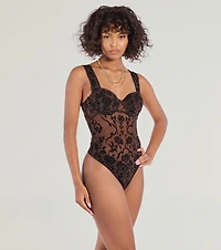 Floral Stunner Flocked Bustier Bodysuit