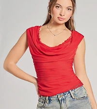 Just A Peek Cap Sleeve Lace Mesh Crop Top