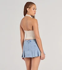 Lace Be Real Halter Satin Crop Top