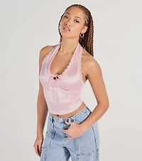 Lace Be Real Halter Satin Crop Top