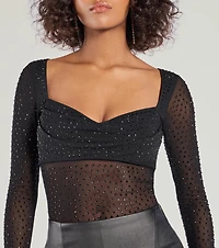 Sultry Fab Rhinestone Sheer Mesh Bodysuit