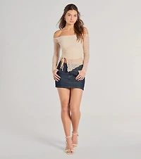 Trendy Babe Off-The-Shoulder Ruched Lace Top