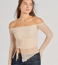 Trendy Babe Off-The-Shoulder Ruched Lace Top
