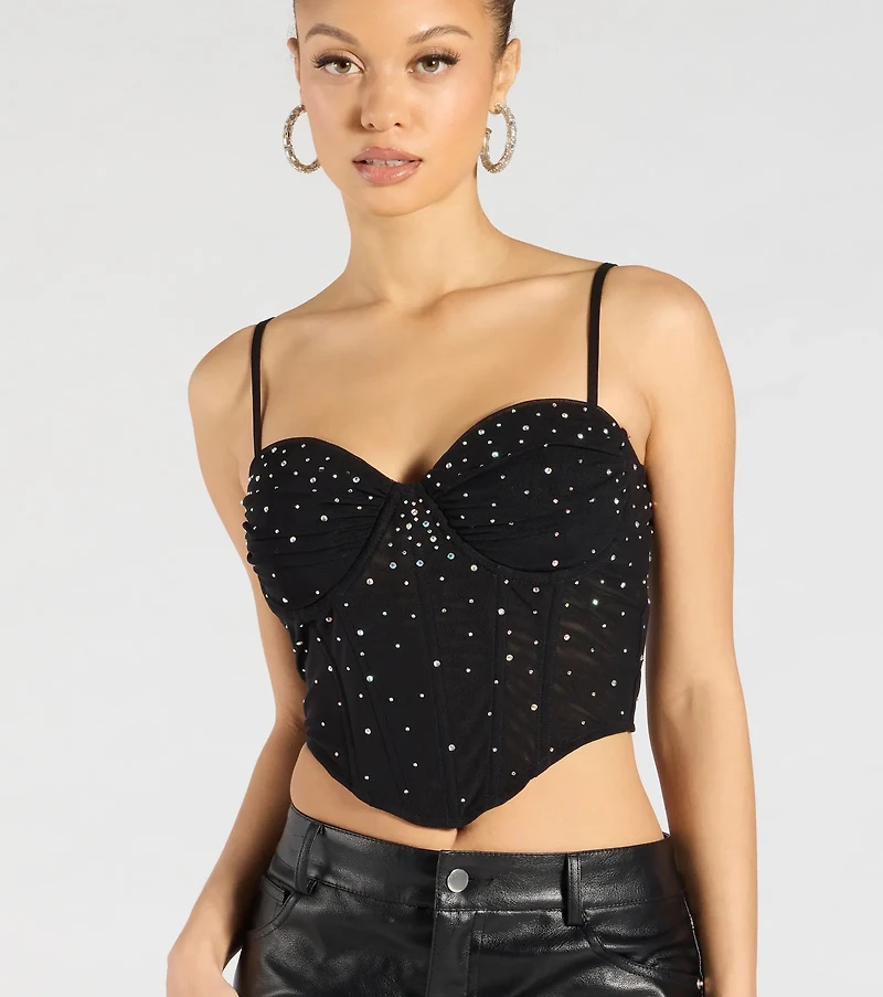 Stunned By Luxe Rhinestone Mesh Bustier