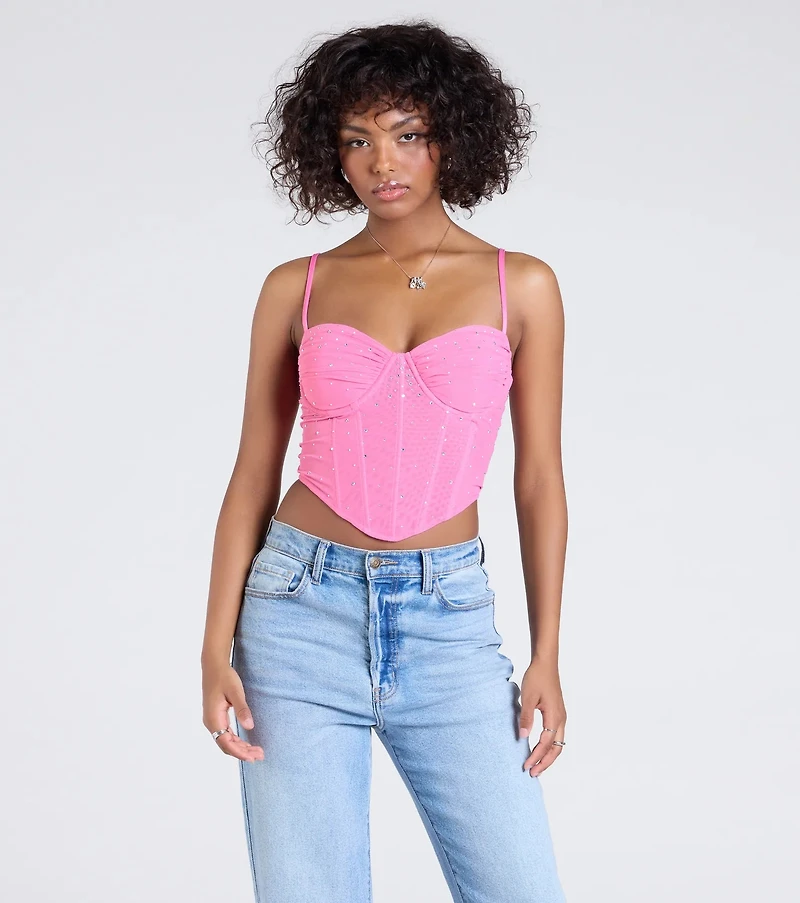 Stunned By Luxe Rhinestone Mesh Bustier