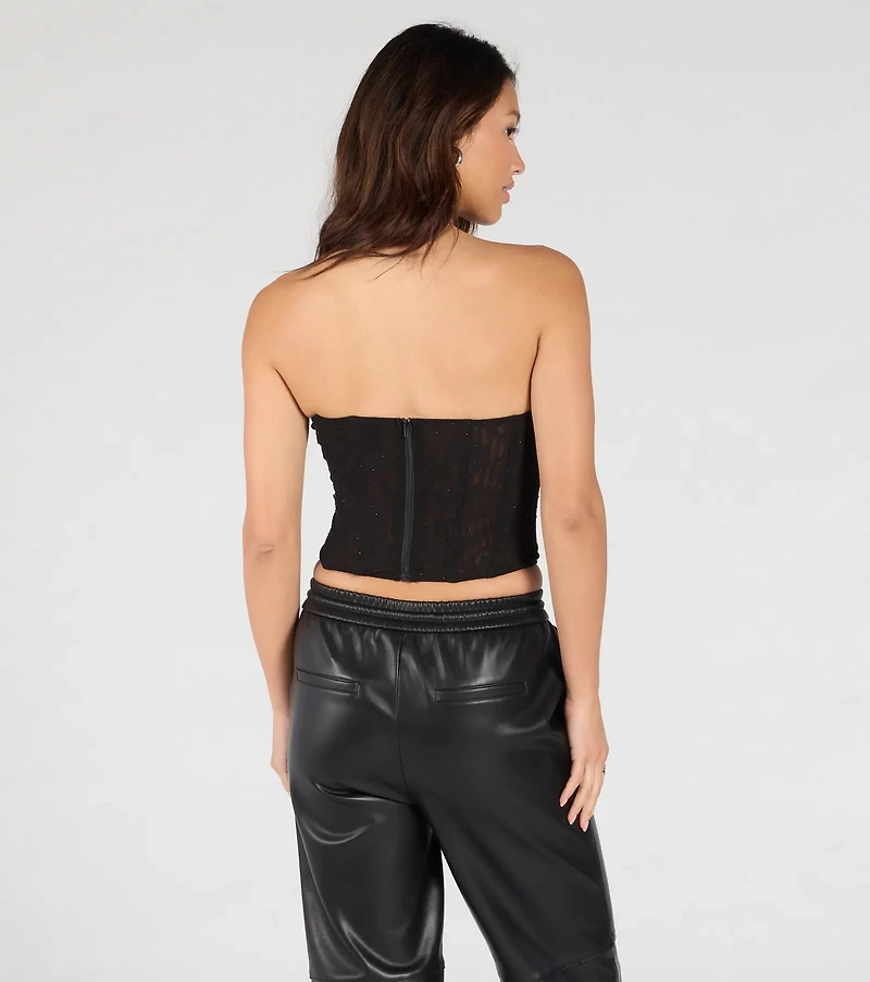 All Eyes On You Rhinestone Mesh Corset Top