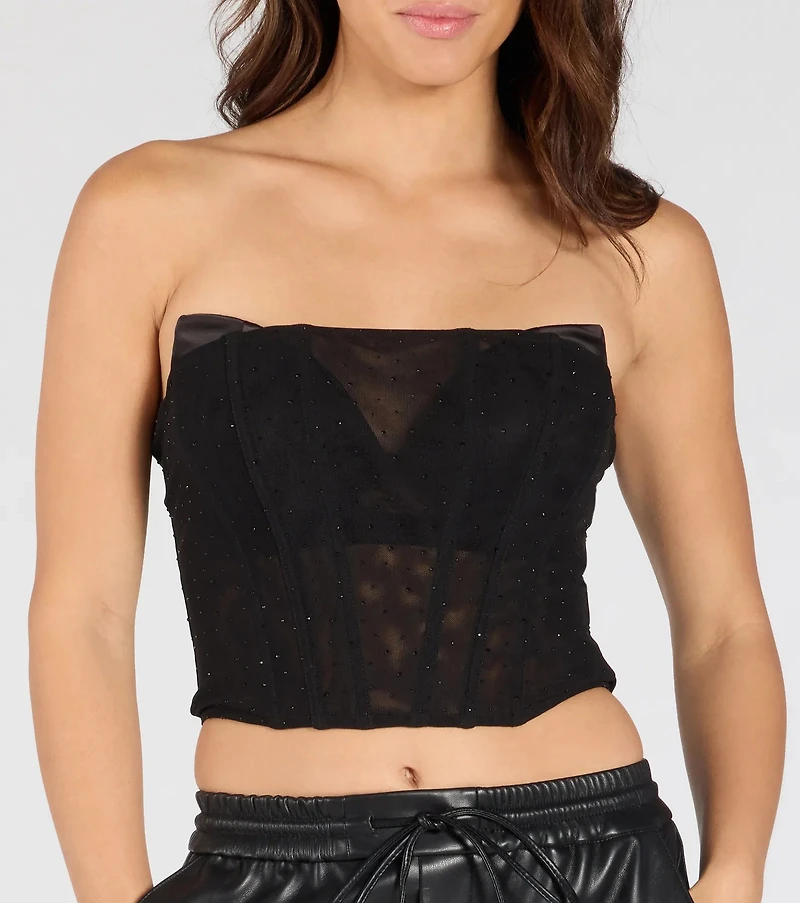 All Eyes On You Rhinestone Mesh Corset Top