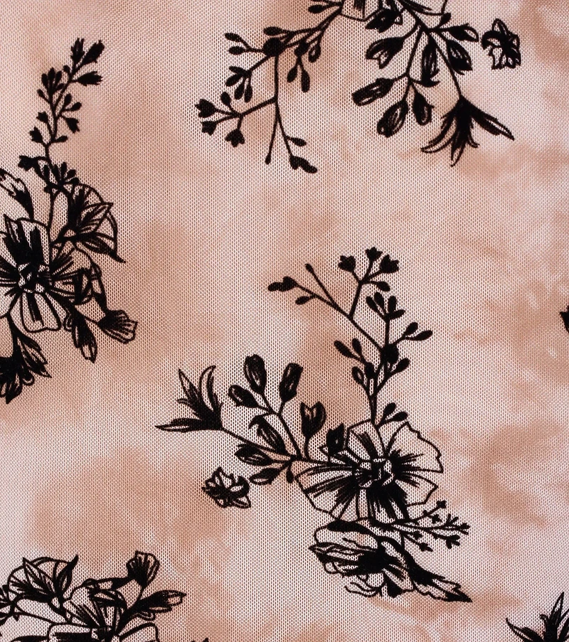 Ultra Femme Vibes Flocked Floral Lace Trim Crop Top