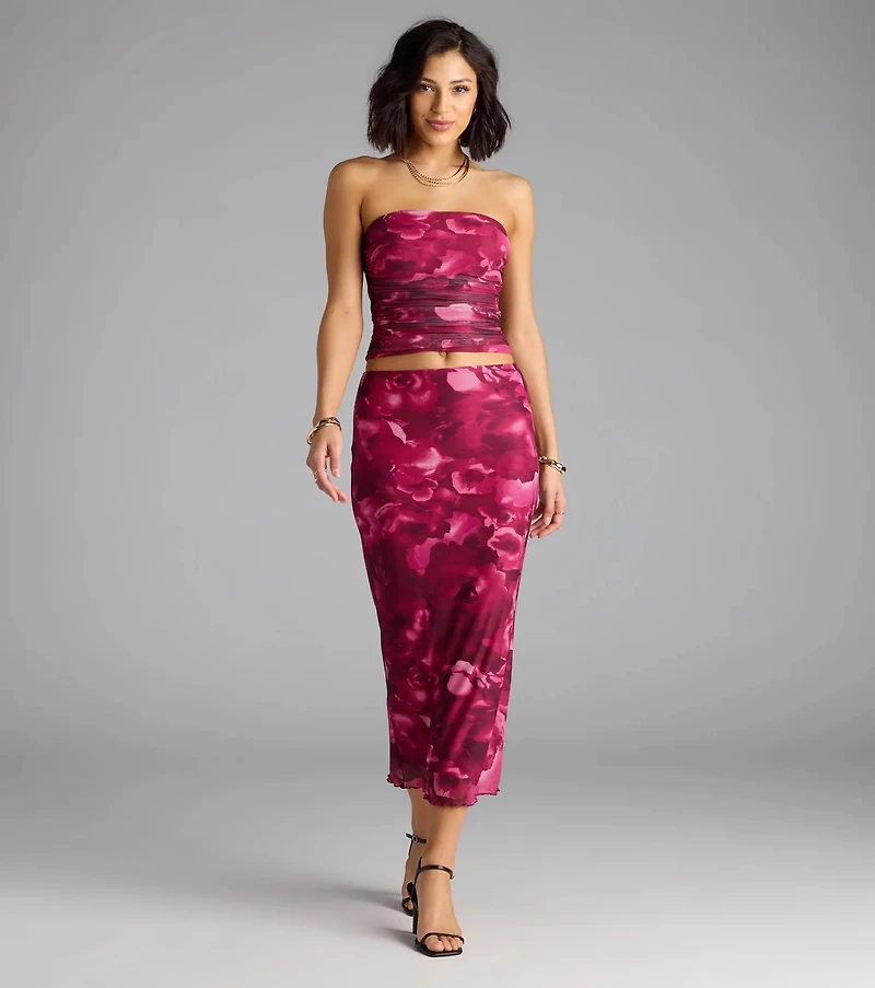 Sultry Bloom Floral Mesh Tube Top